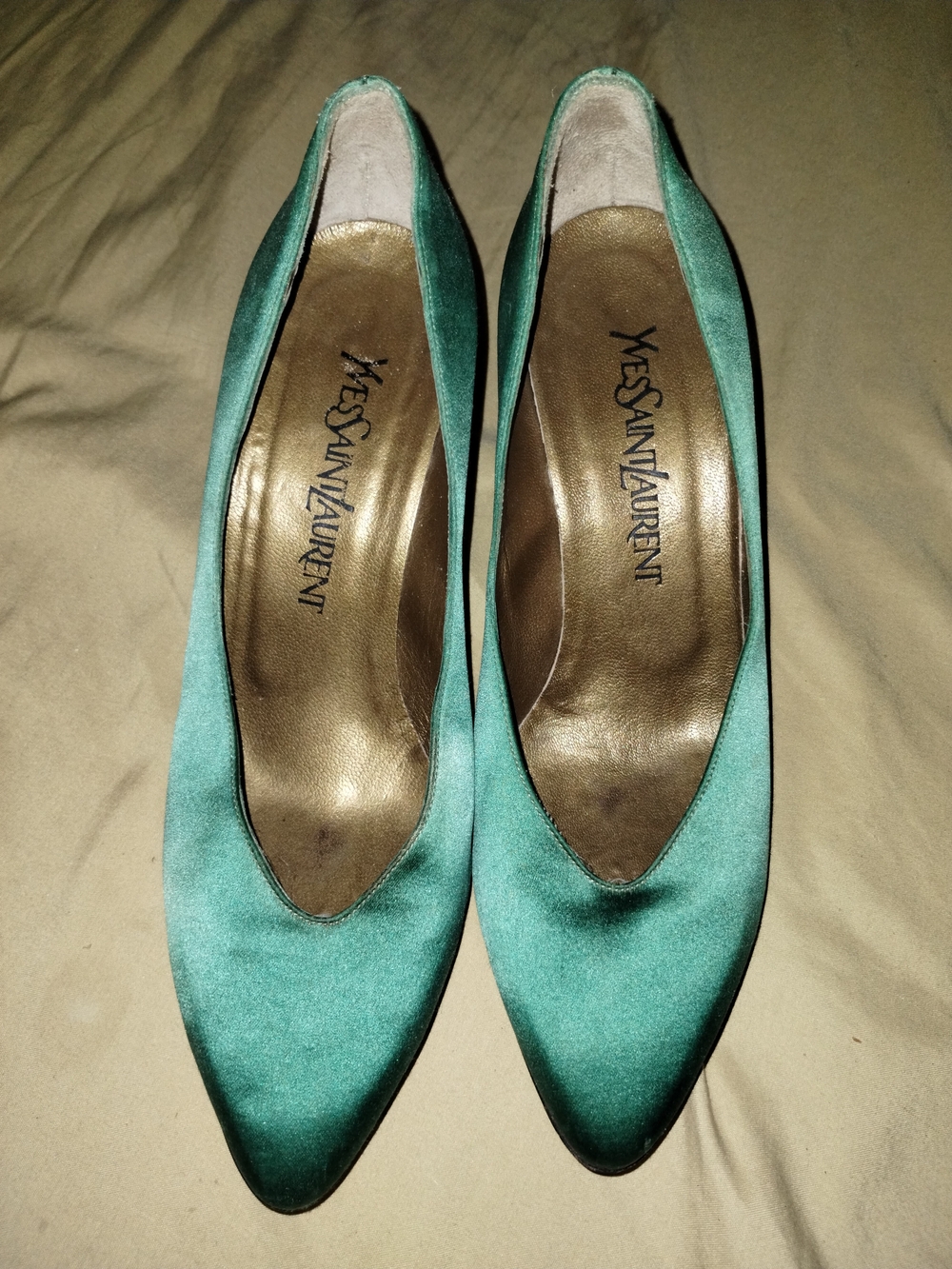 Yves Saint Laurent Women's Teal Satin Pointed-Toe Pumps